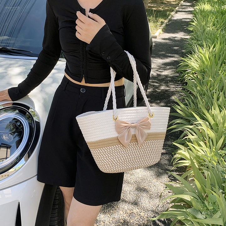 Handcrafted Floral Detail Straw Tote Bag Kalsten