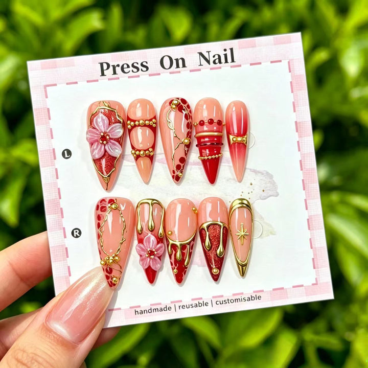 Artistic Cherry-Inspired Press-On Nails
