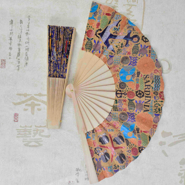 Ladies fan with cultural motif and elegant wooden frame Kalsten