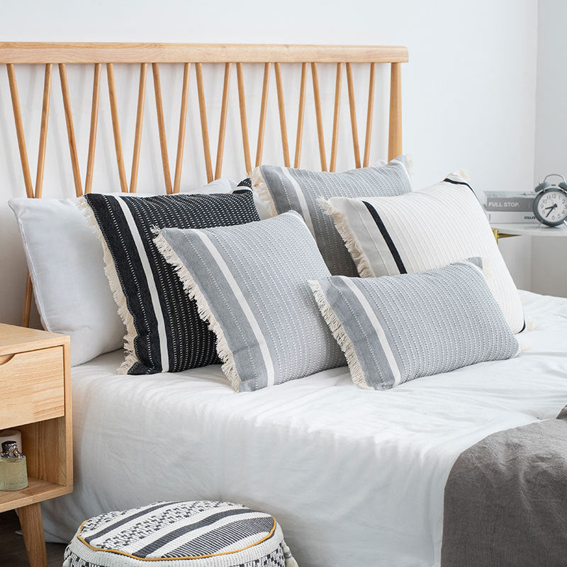 Boho cushion cover with fringes and textured weaving Kalsten