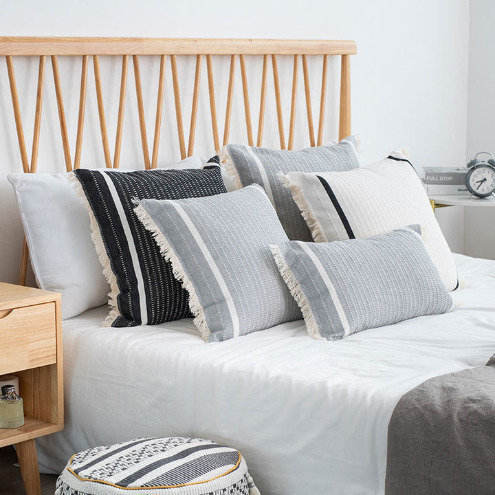 Boho cushion cover with fringes and textured weaving Kalsten