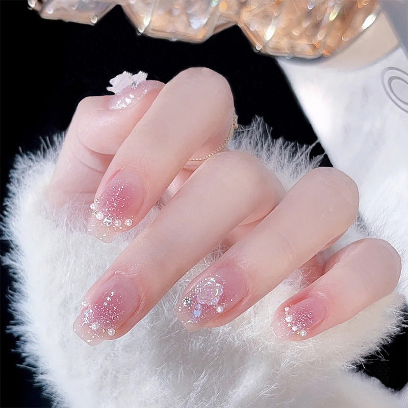 Artificial nail set with sparkling glitter and pearl decorations Kalsten