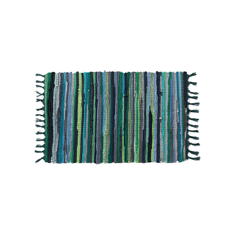 Handwoven cotton runner with colorful stripes and fringes Kalsten