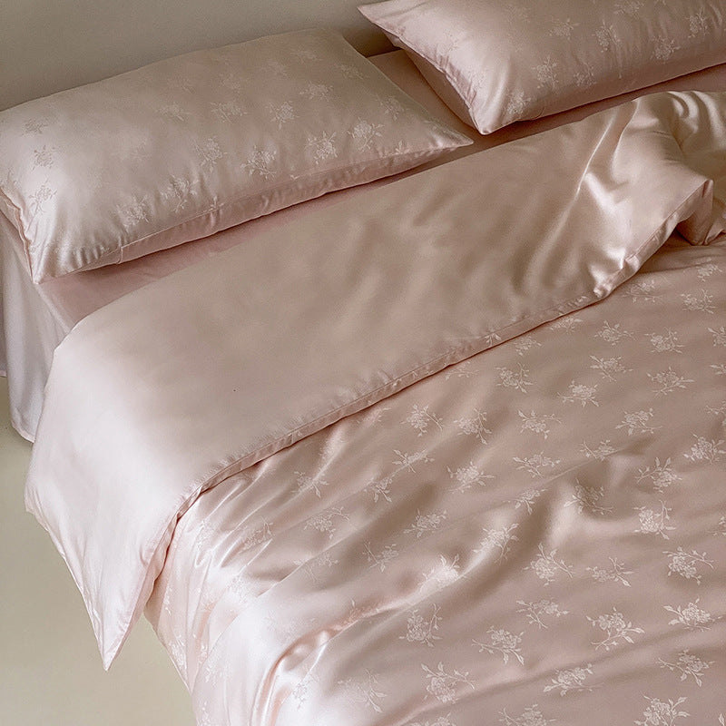 Luxurious satin bedding set with watercolor floral pattern