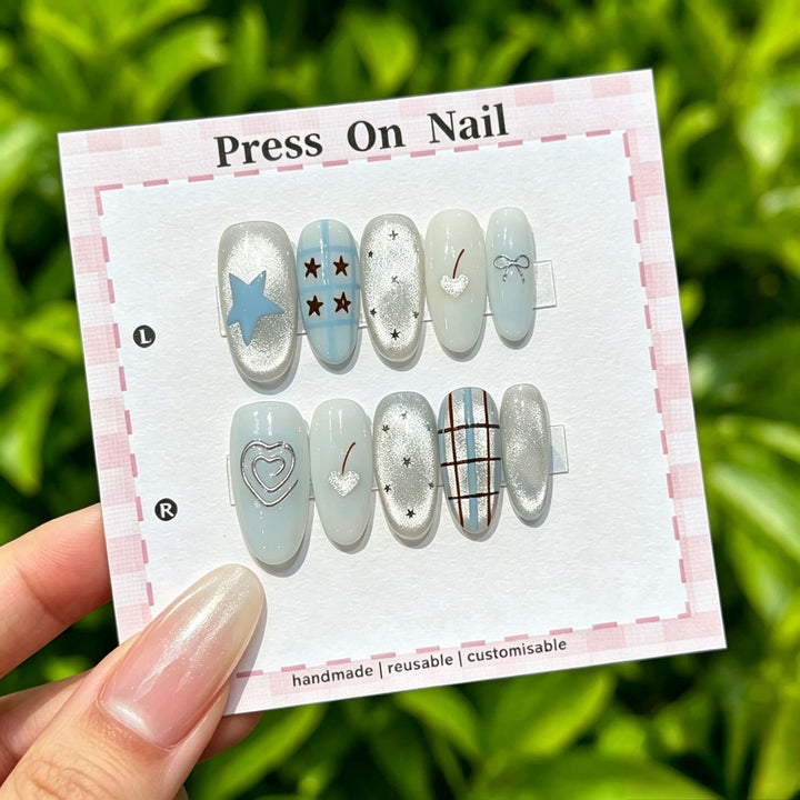 Artistic Press-On Nails with Decorative Elements