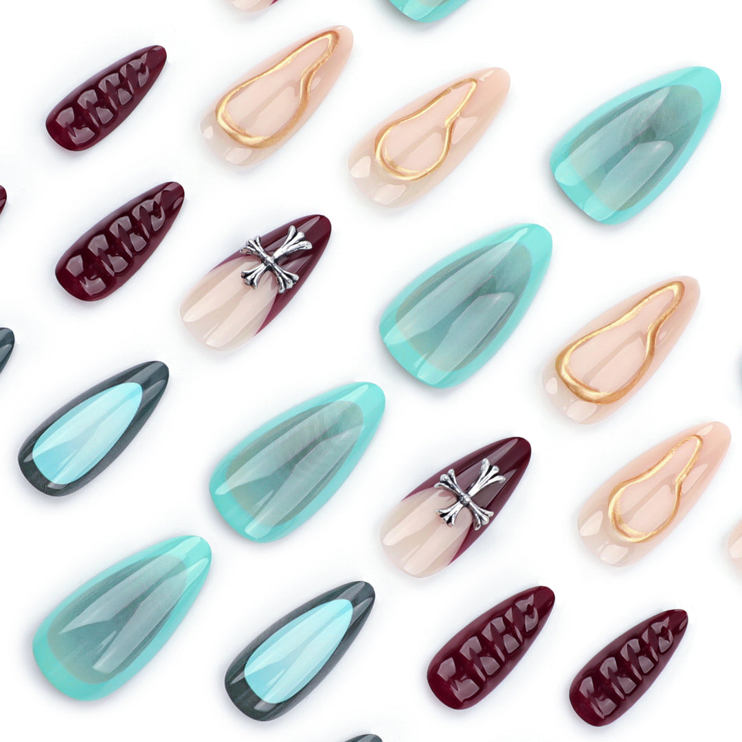 Artful acrylic nails with 3D design and glitter accents Kalsten