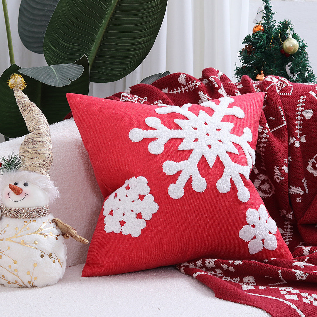 Velvet Embroidered Festive Accent Pillow Cover with Metallic Script