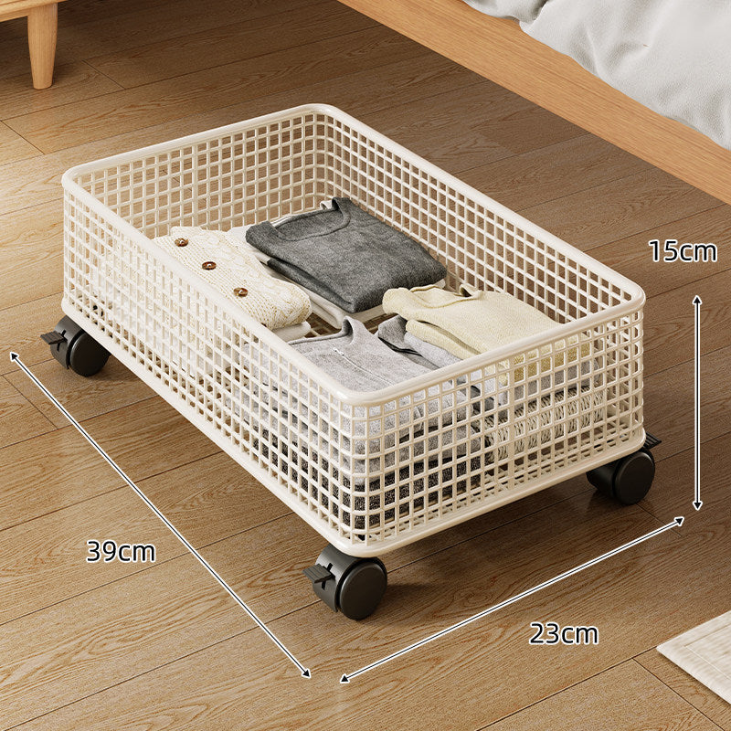 Low-Profile Rectangular Metal Mesh Under-Bed Storage Basket Organizer