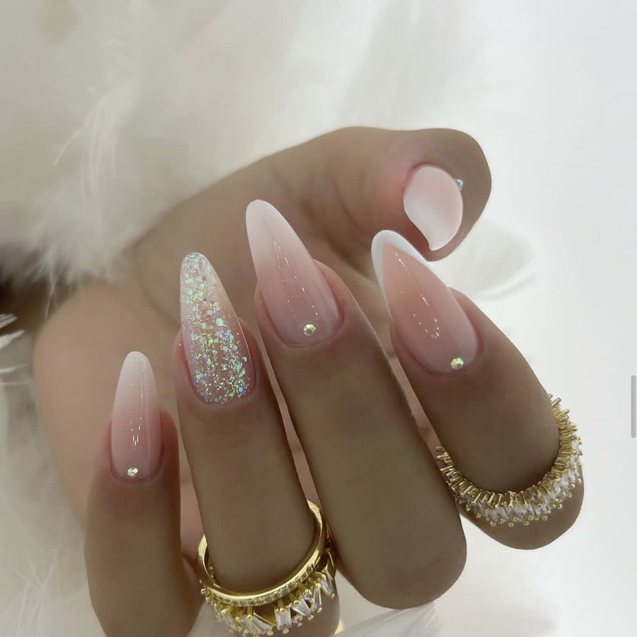Elegant Press-On Nail Tips Set with Glitter and Ombre Design Kalsten