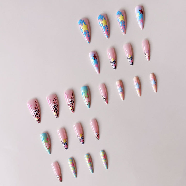 Artificial nail set with colorful 3D star designs Kalsten