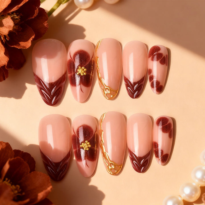 Artistic Floral Press-On Nail Set Kalsten