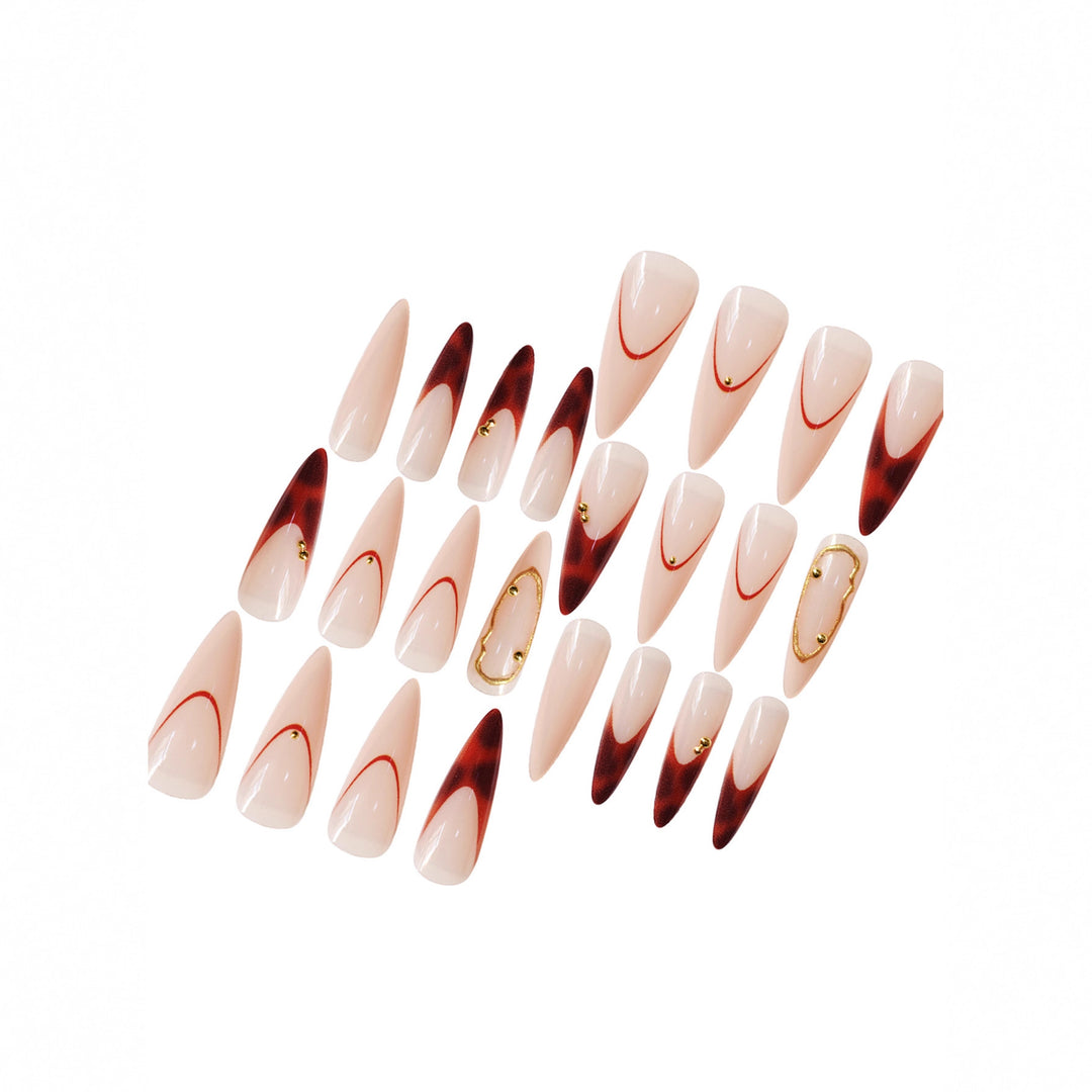 Stiletto Press-On Nail Art Set with Elegant Gold Accents Kalsten