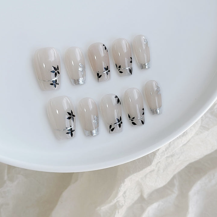 Artistic Floral Press-On Nail Set with Glossy Finish
