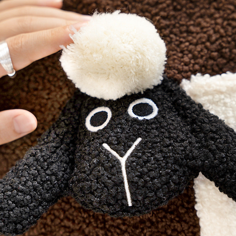 Round plush seat pouf with cute sheep appliqués and teddy fleece Kalsten