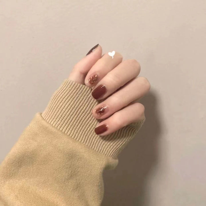 Artistic Press-On Nail Set with Gold Accents