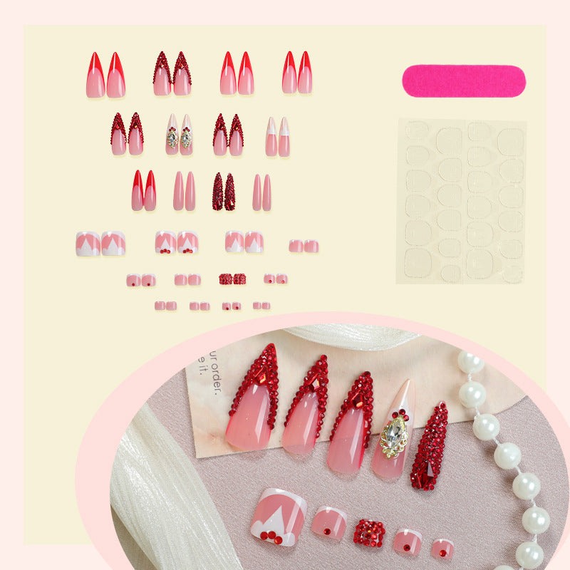 Artificial nail set with sparkling rhinestone accents and romantic motifs Kalsten