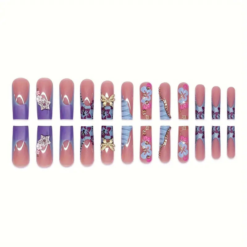 Artistic Floral-Embellished Press-On Nail Set Kalsten