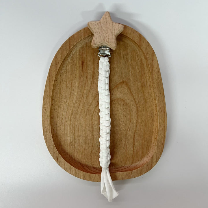 Braided Cotton Pacifier Clip with Wooden Star Safety Clamp
