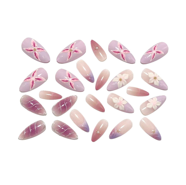 Exquisite Artificial Nails with Floral Design and Glitter Accents Kalsten