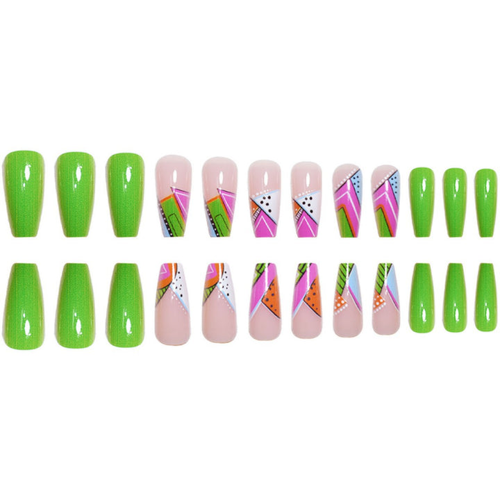 Artistic Neon Geometric Press-On Nail Art Extensions Kalsten