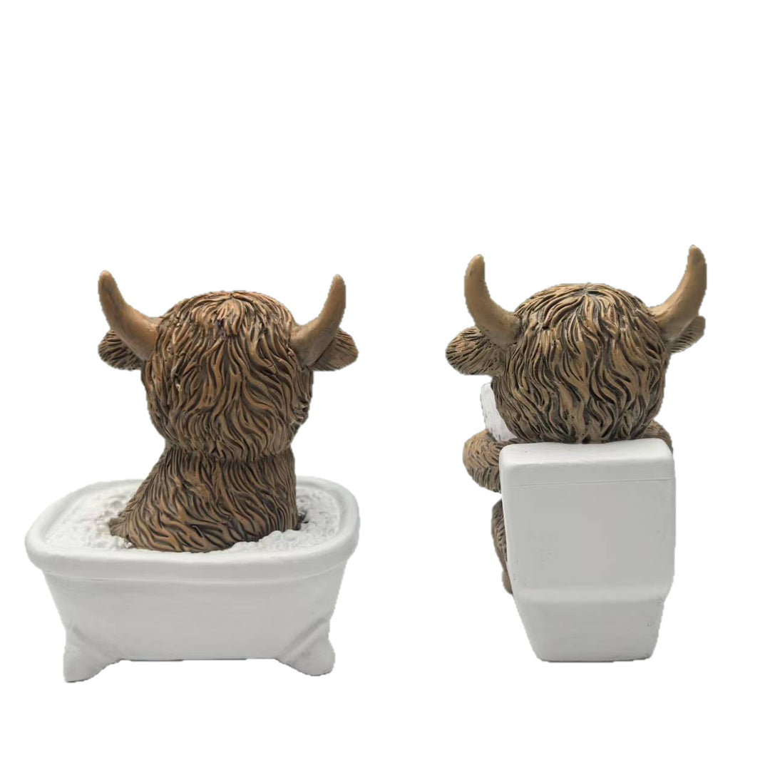 Funny decorative figure of a Highland cow in a bathtub Kalsten