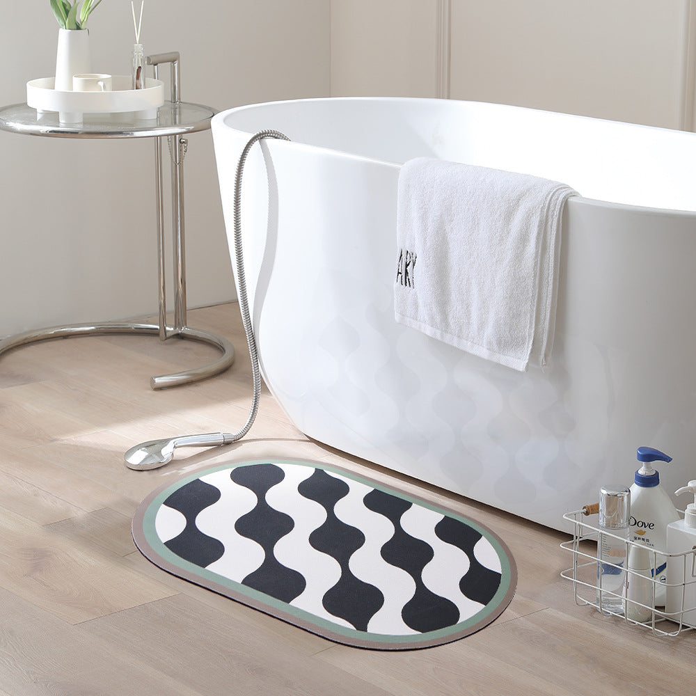 Oval non-slip vinyl mat with fine mosaic print and water-repellent surface Kalsten