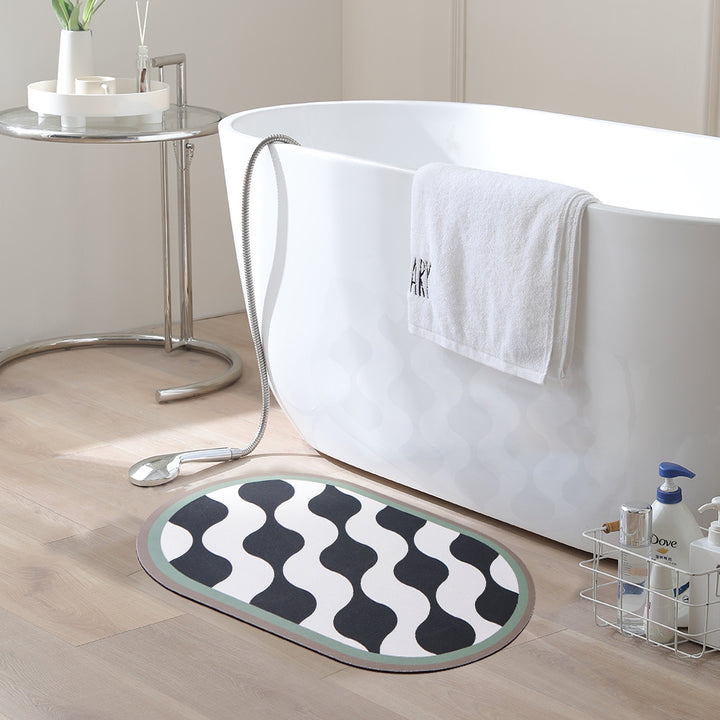 Oval non-slip vinyl mat with fine mosaic print and water-repellent surface Kalsten
