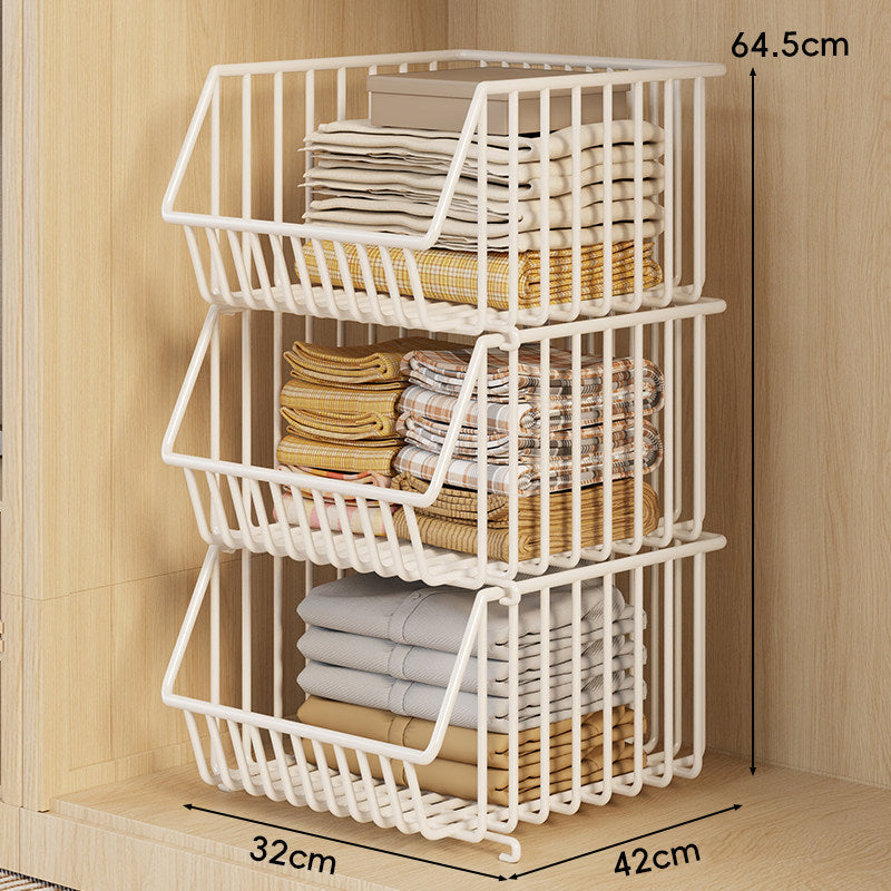 Three-Tier Stackable Wire Closet Basket Organizer