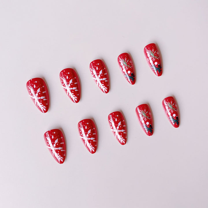 Acrylic nail set with festive motifs and handmade decorations Kalsten