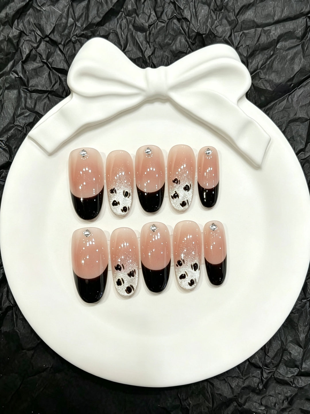 Artistic Press-On Nails with Panda Design