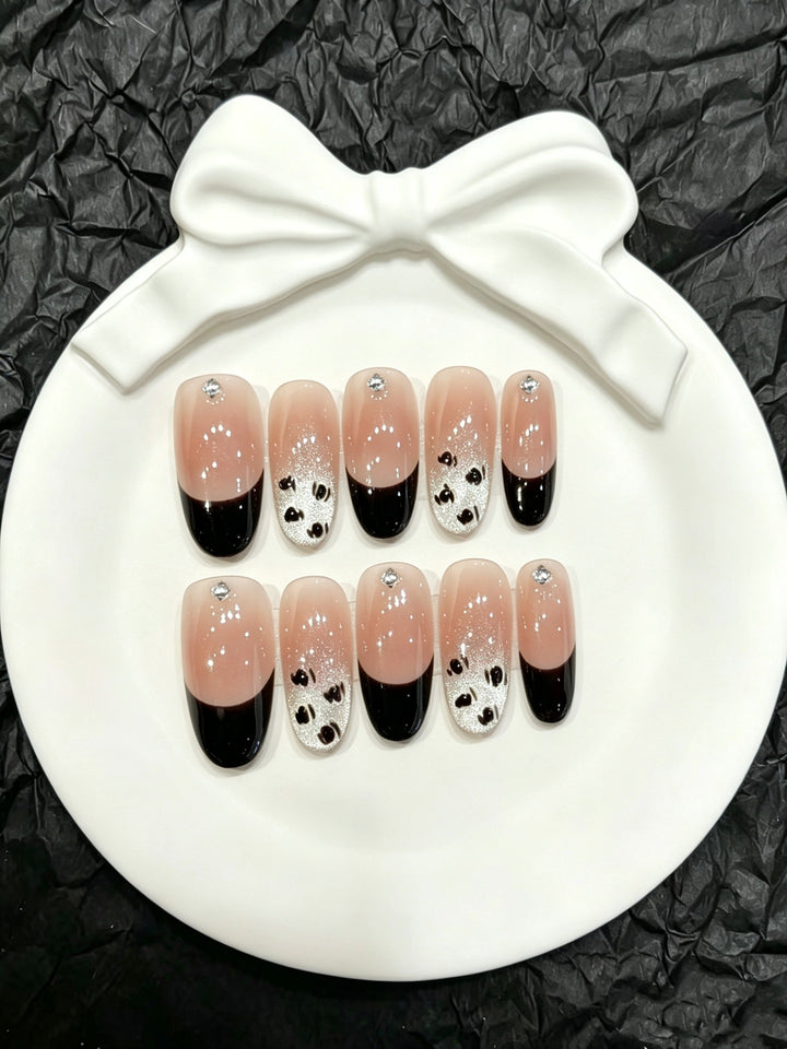 Artistic Press-On Nails with Panda Design