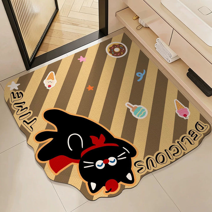 Playful Cartoon Cat-Themed Bath Mat