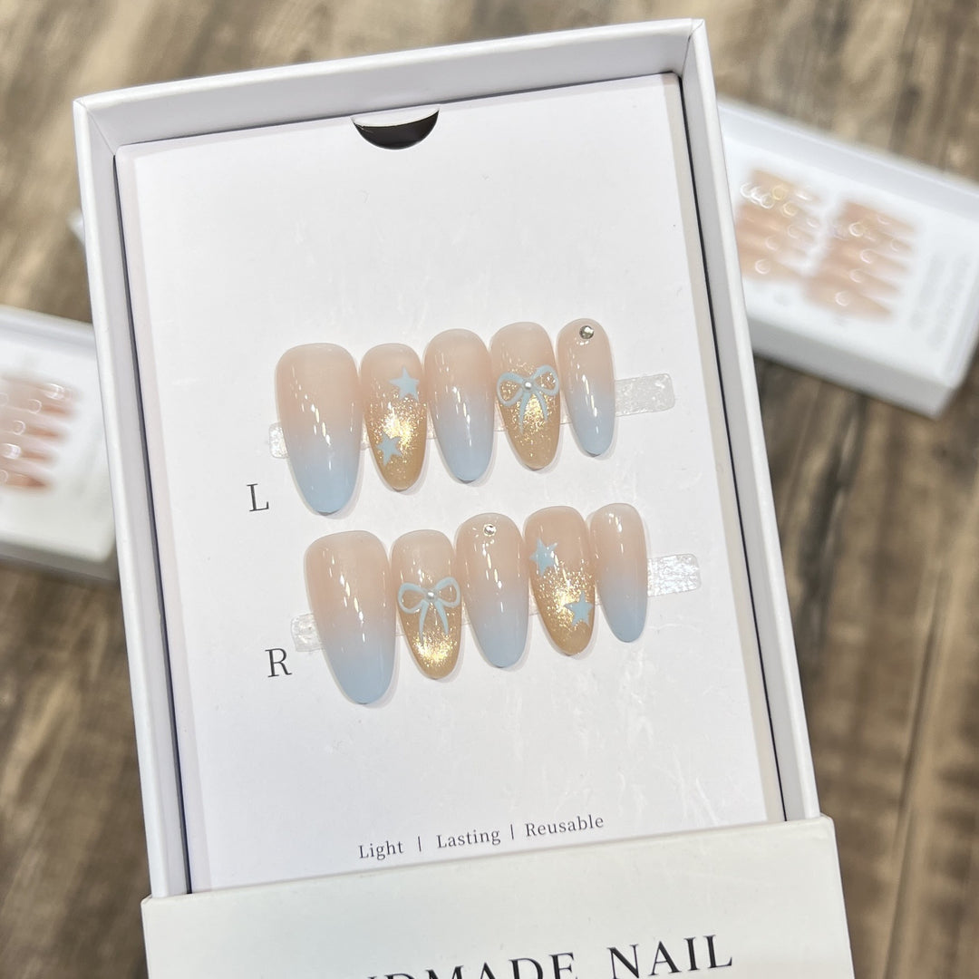 Decorative Press-On Nail Set with Glitter and Bow Accents Kalsten