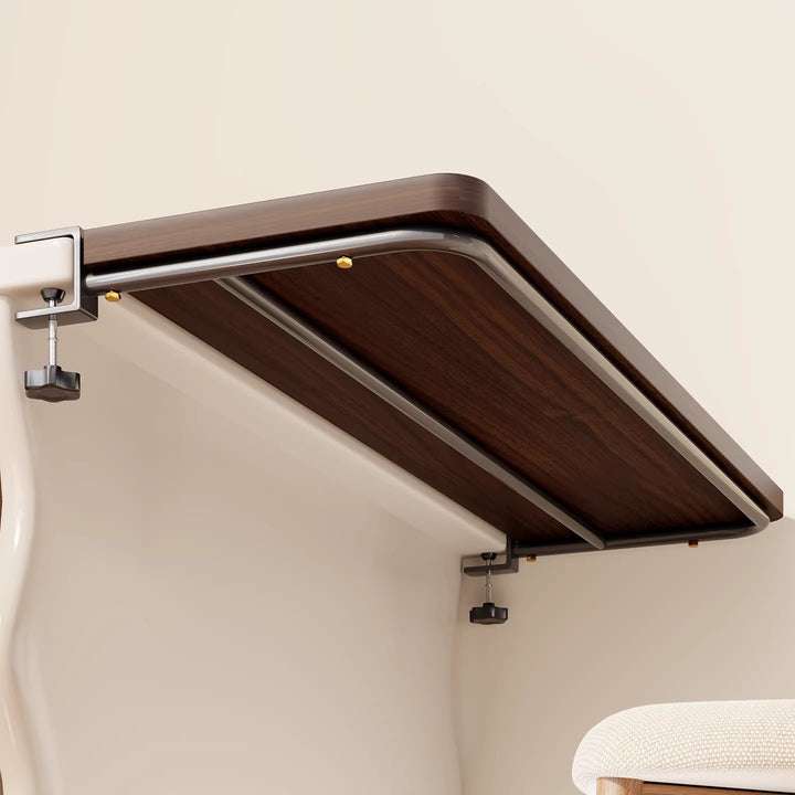 Clamp-On Under-Table Folding Wooden Laptop Shelf with Steel Support Rails