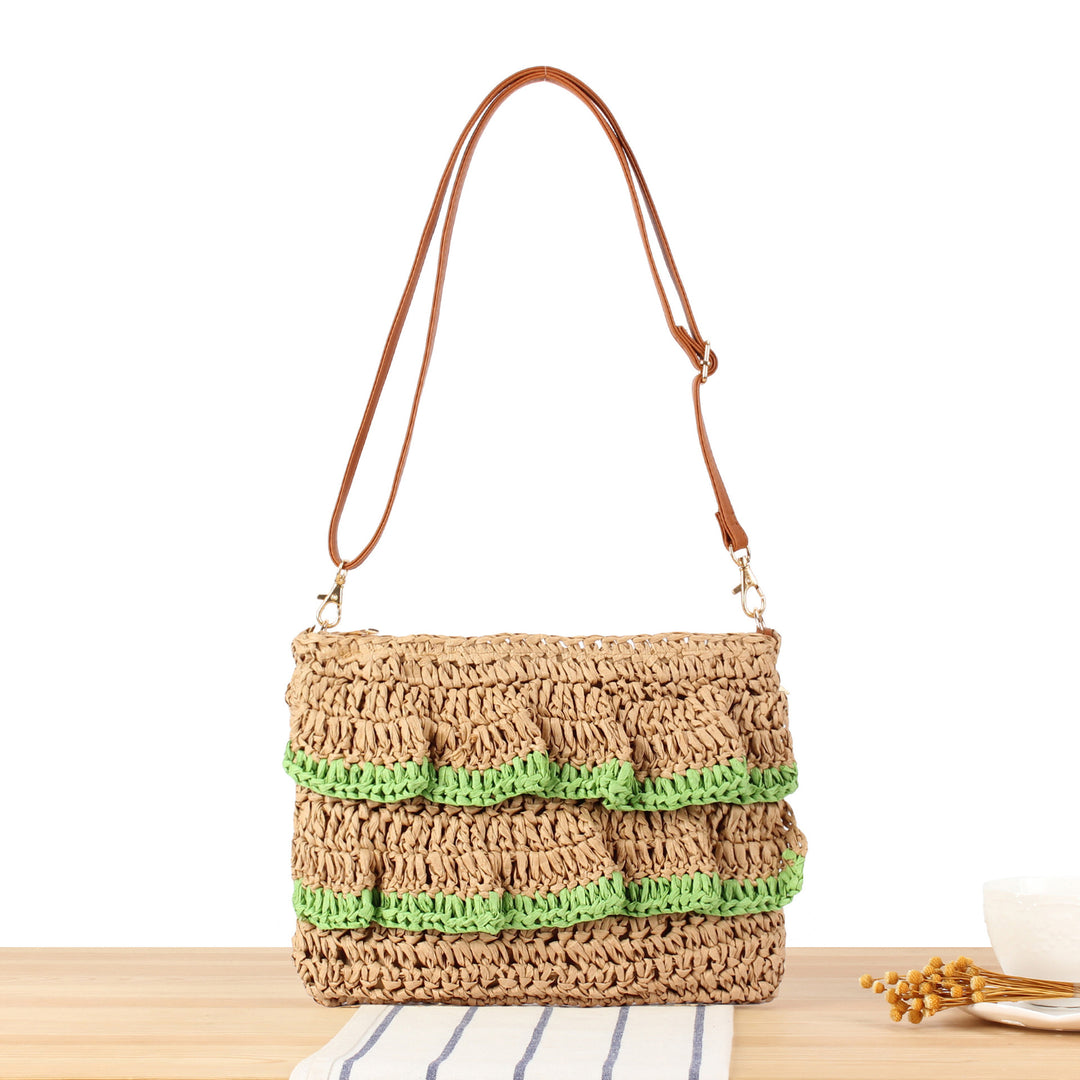 Handbag with Ruffle Design Made of Braided Straw Kalsten
