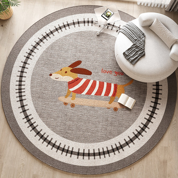 Round Dog-Themed Area Rug
