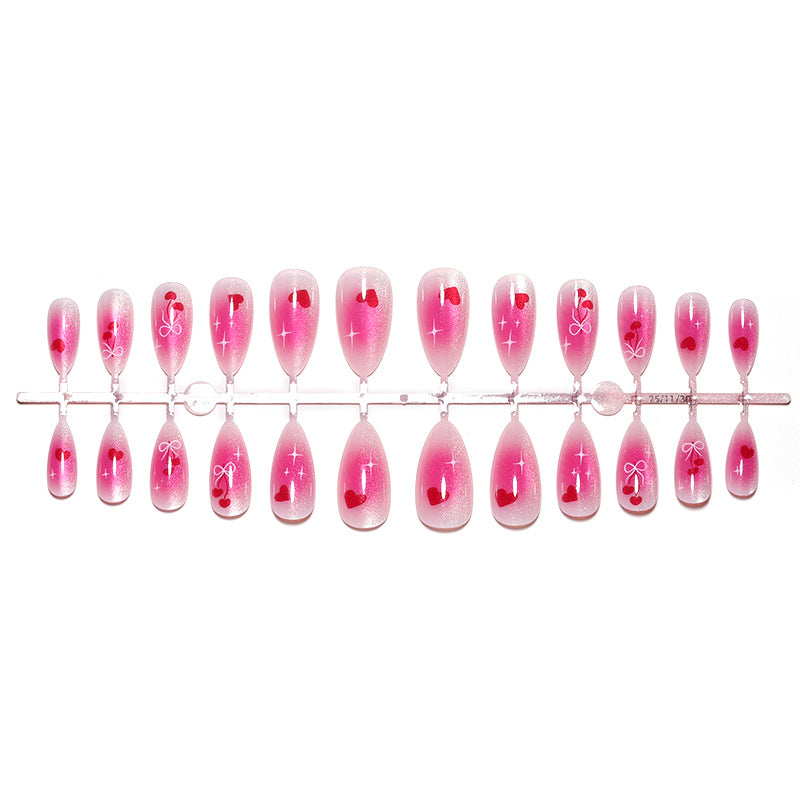 Charming Acrylic Press-On Nails Set with Heart and Bow Designs kalsten