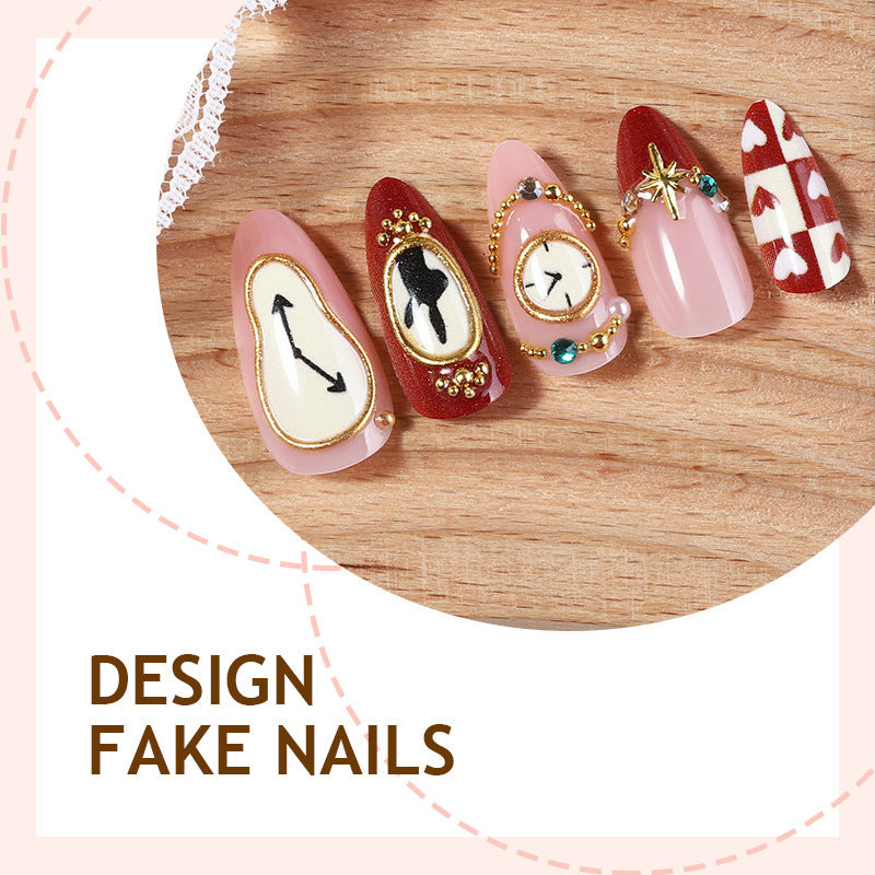 Creative nail art set with playful heart and clock motifs Kalsten