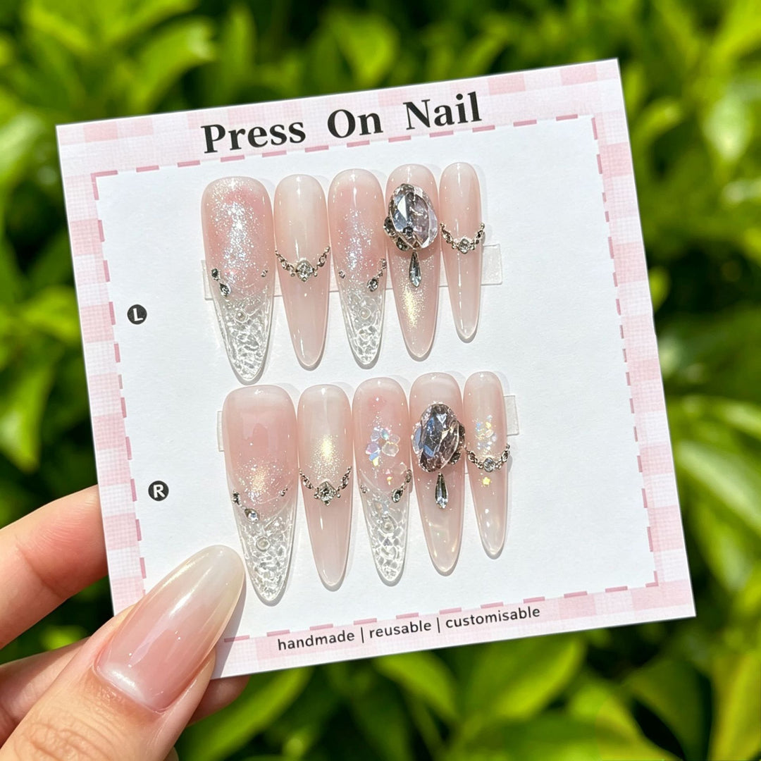 Artistic Press-On Nail Art Set with Star and Floral Accents