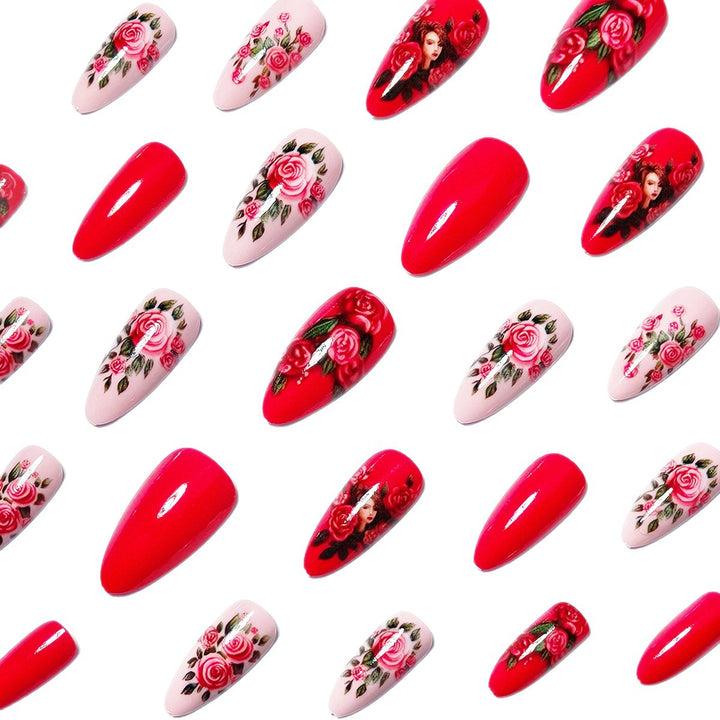 Creative Artificial Nails with Romantic Rose Design Kalsten