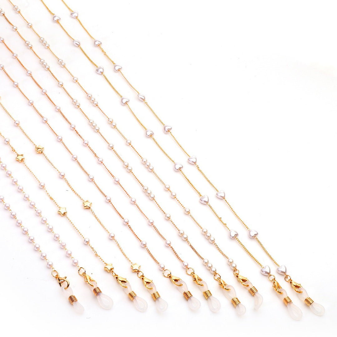 Elegant Heart-Shaped Pearl Chain Eyewear Holder Kalsten