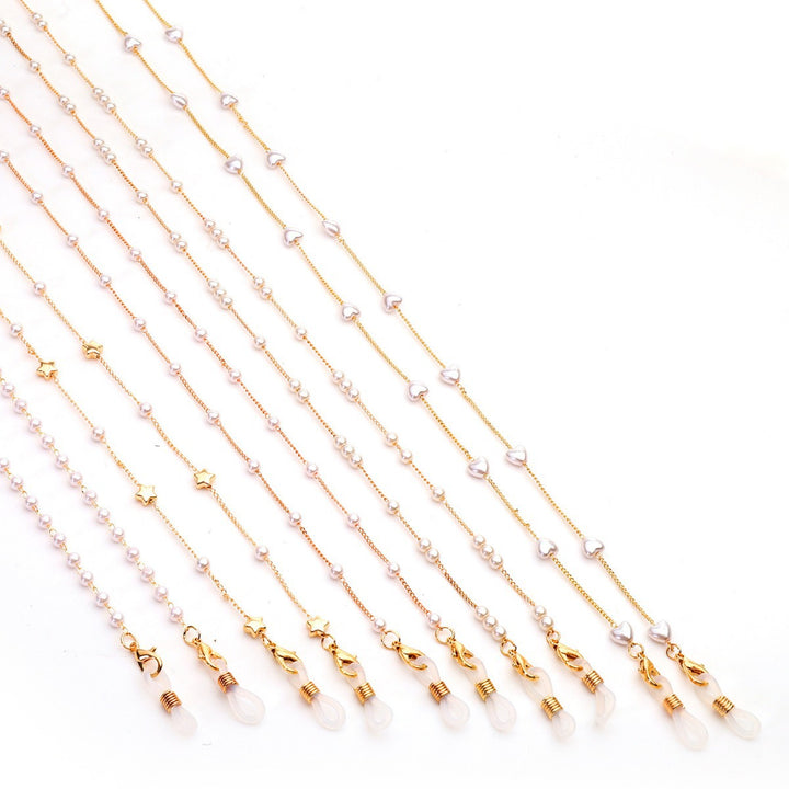 Elegant Heart-Shaped Pearl Chain Eyewear Holder Kalsten