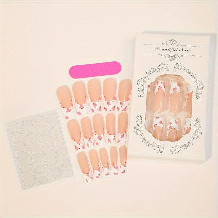 Artificial nail set with floral designs and elegant decorations Kalsten