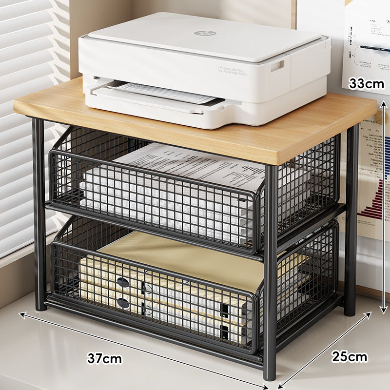 Desktop Printer & Office Equipment Riser with Wooden Top and Sliding Mesh Drawer