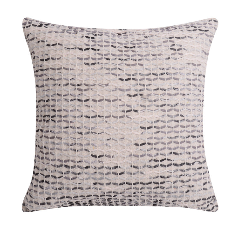 Decorative square cushion cover made of cotton-linen with tufted stripes and bouclé accents