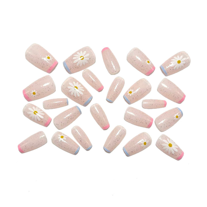 Artificial nails with delicate floral patterns and glitter effect Kalsten