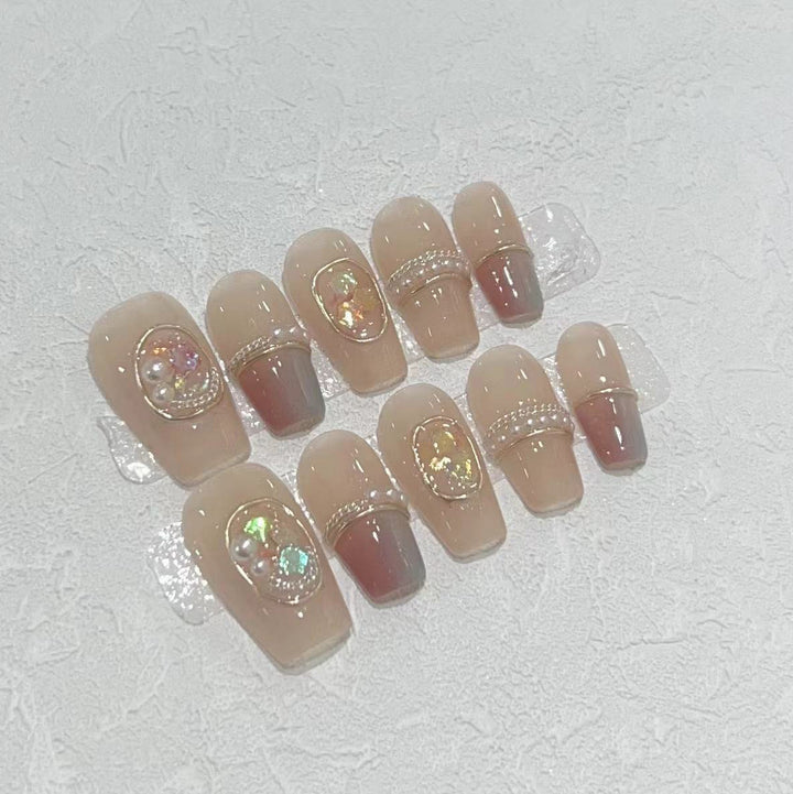 Decorative Press-On Nail Set with Gemstone Accents Kalsten