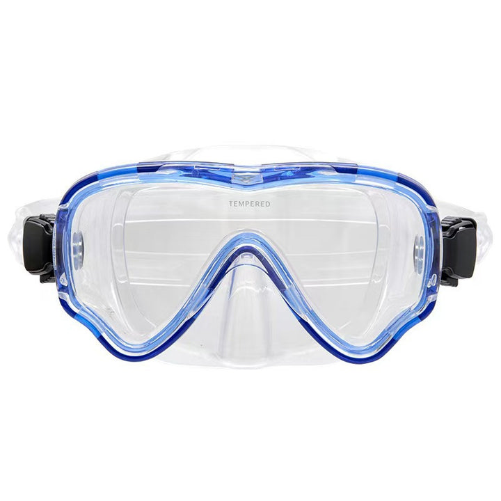 Diving mask with curved field of view and flexible silicone frame Kalsten