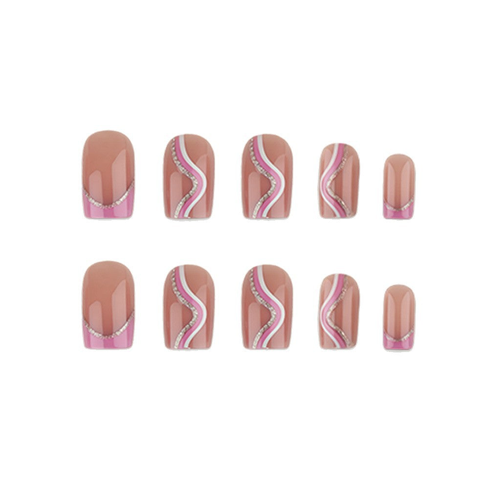 Artificial nails with elegant wave design and glitter accents Kalsten