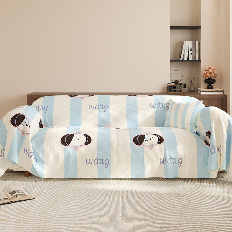 Striped Cartoon Dog Stretch Sofa Slipcover Protective Throw